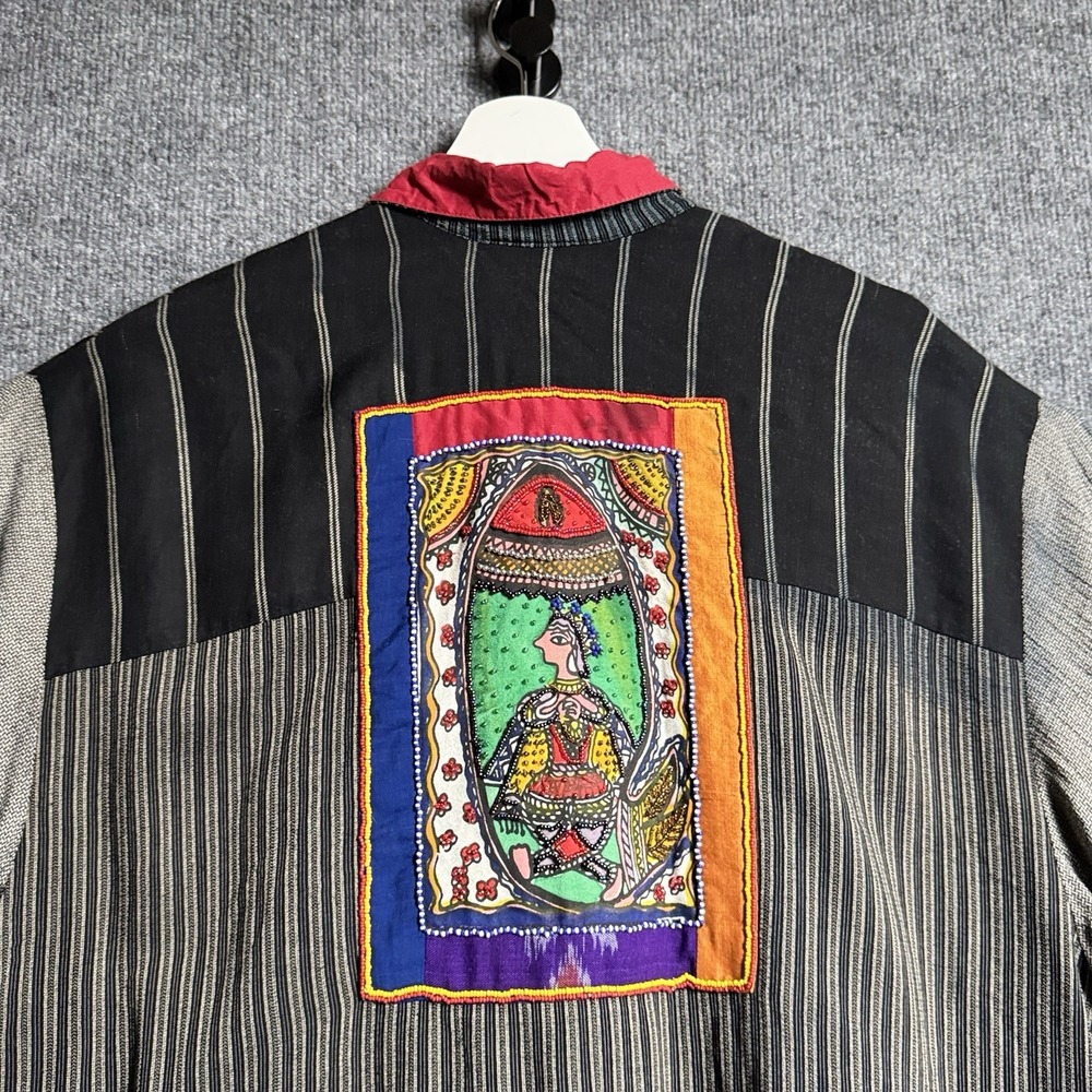 Faith Jacket L Black Patchwork Beaded Rayon Mixed Media Art To Wear Boho Artsy